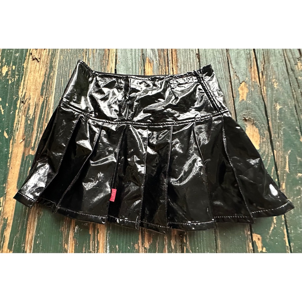 Tripp NYC Black Vinyl Pleated Mini Skirt Gothic Punk PVC Style Size M